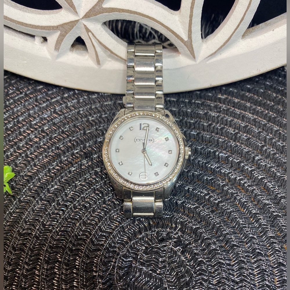 Coach Silver-Tone Mother of Pearl Crystal Bezel Watch - Picture 3 of 10